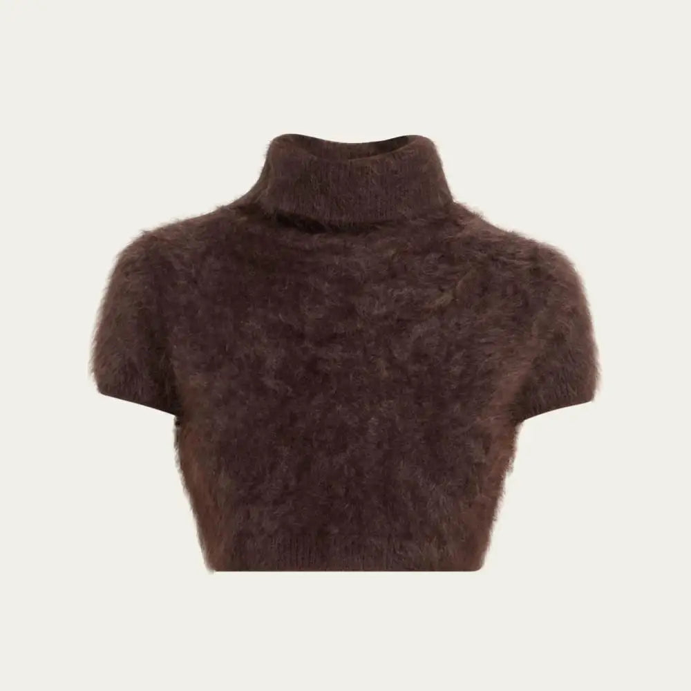 2026 Knitwear Manufacturer Custom Ladies Fuzzy Crop Knit Jumper Teddy Bear Brushed Cropped Turtleneck Sweater Top for Women