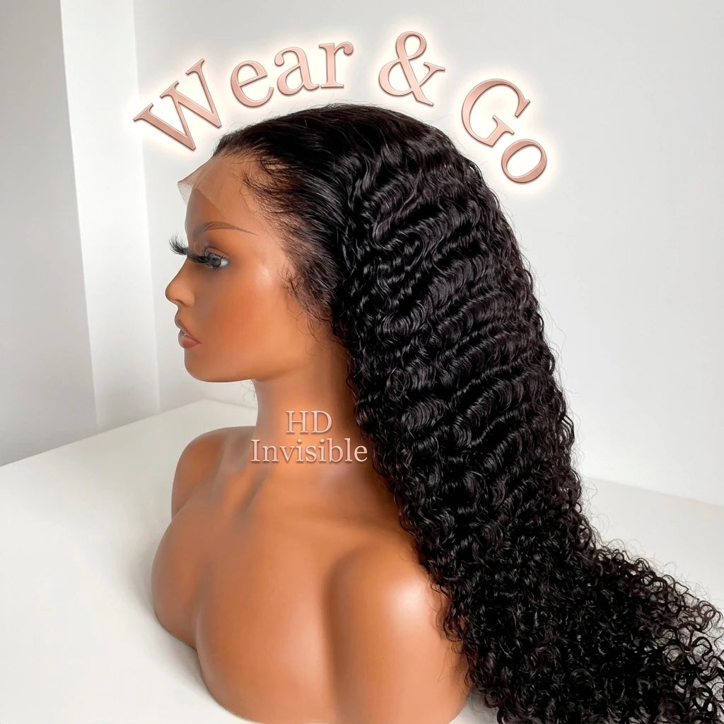 210% Density HD Transparent for for Wig Brazilian Deep Wave 10A Grade Human Hair Wigs for Black Women Raw Hair Wig HD Lace