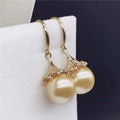 Women's 18K Gold Fashion Earrings Featuring 10-11mm Natural Golden South Sea Pearl AU750 Setting for Luxury Pearl Jewelry