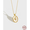 Dainty S925 Sterling Silver Necklace Oval Shell Tulip Pendant Necklace for Women S925 Jewelry