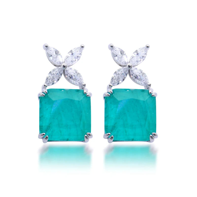 New Design Women Stud Earrings Petaloid Cubic Zirconia Earrings Fashion Gemstone Blue Paraiba Earrings