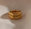 Exaggerated Double Layered Drum Shaped 18K Gold Stainless Steel Chunky Knuckle Finger Ring