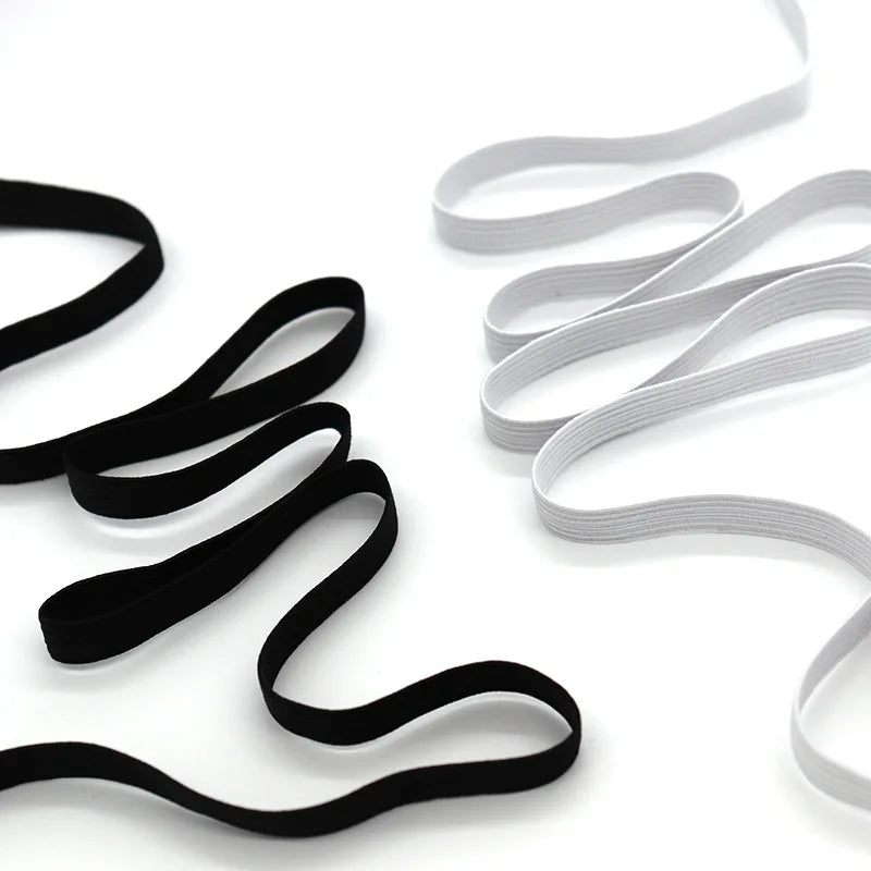 Factory Wholesale Flat 1/4 Inch 6mm Braided Elastic Rubber Band White Black Band for Sewing
