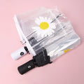 Japanese Small Fresh Transparent Umbrella 3 Folding Daisy Fully Automatic Wind Proof Flower Printed Clear Rain Umbrella