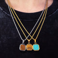 New Arrival 18k PVD Gold Plated Stainless Steel Tiger Eye Turquoise Black Onyx Pendant Design Gemstone Pendant Necklace for Men