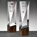 Guangzhou Wholesale K9 Blank Crystal Trophy Award Custom Laser 3d logo Glass Trophy Awards With Wooden Base