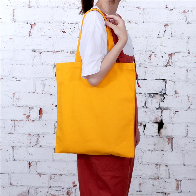 Fashionable Custom Printed Logo Organic Cotton Tote Bag Reusable Blank Yellow Storage Beach Bag with Chain Shopping Bags