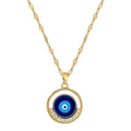 Boho Ethnic Blue Eye Pendant Necklace Gold Plated Bohemia Crystal Evil Eyes Necklace for Women