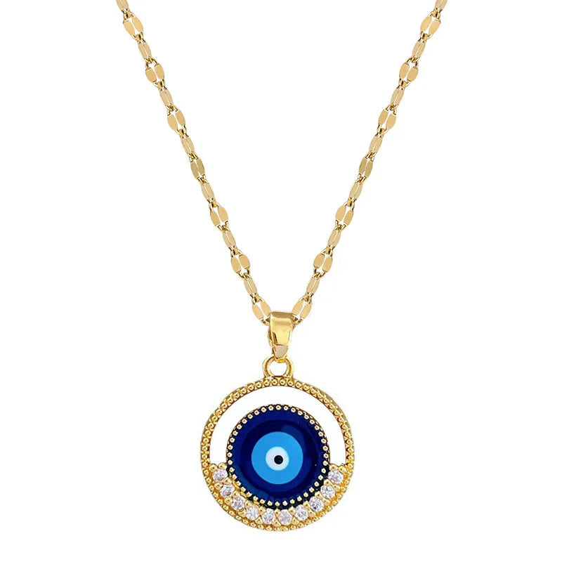 Boho Ethnic Blue Eye Pendant Necklace Gold Plated Bohemia Crystal Evil Eyes Necklace for Women