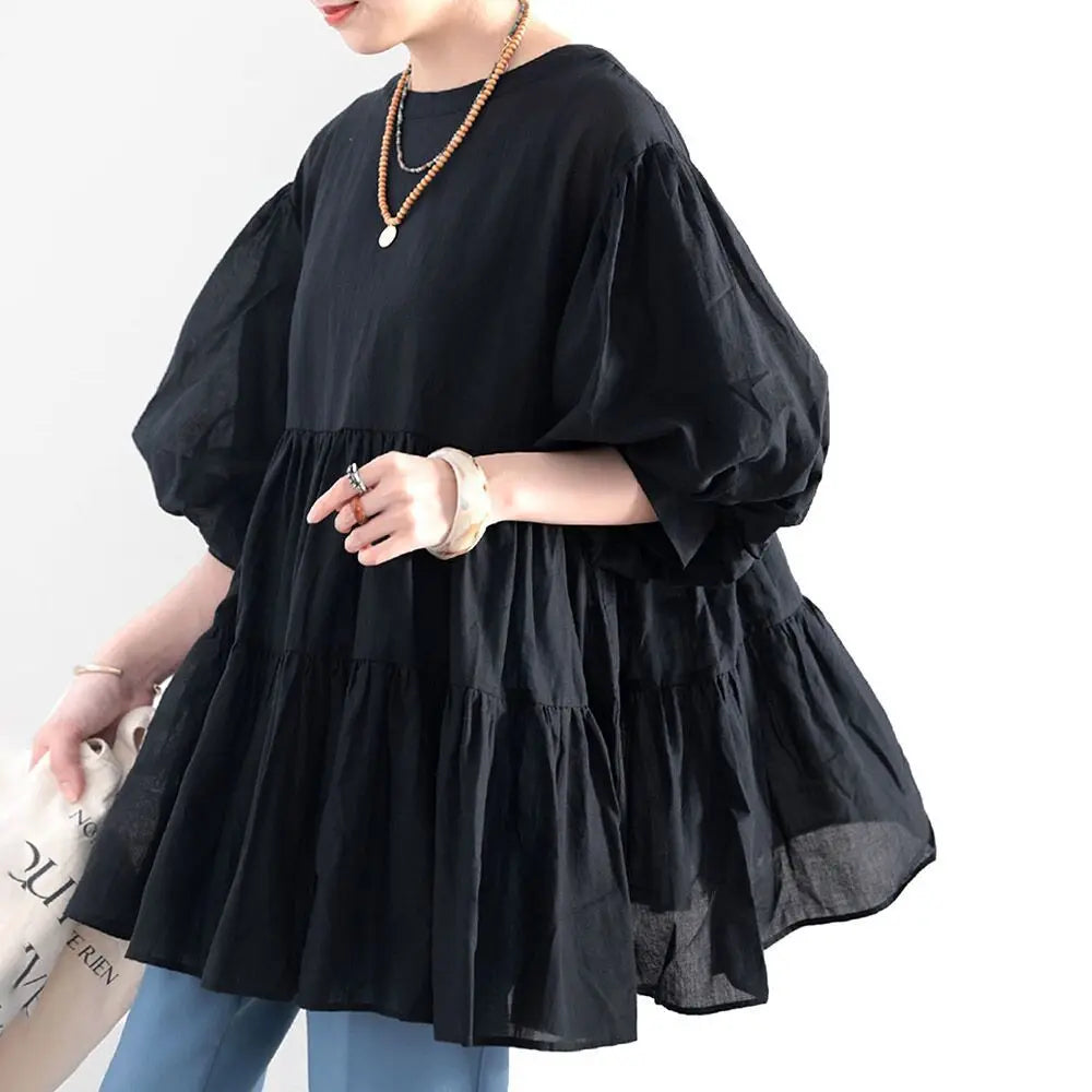 Wholesale 2026 Fall New Style Japanese Solid Color Shirt Women Solid Color Lantern Sleeve Women Pullover Women Shirt