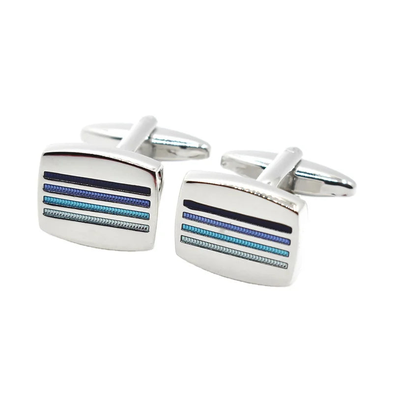 Wholesale Blue Strips Enamel Elegant Cufflinks Custom Mens Suit Shirt Fashion Accessory Wedding Tuxedo Trendy Jewelry Gift Set