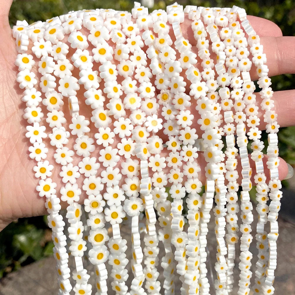 4-8mm Flower Lampwork Glass Flat Beads Round Spacer Loose Beads for Jewelry Making DIY Bracelet Crafts Findings Accessories