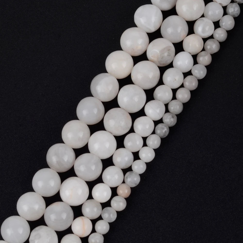 AsVrai U 4-12mm Natural Stone Beads Round Loose White Crazy Agate Beads for Jewelry Making Findings DIY Bracelets Necklaces