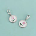 Dainty 925 Sterling Silver Oil Drip Enamel Round Charm Round Tulip Flower Pendant for Necklace Bracelet Jewelry Supplies