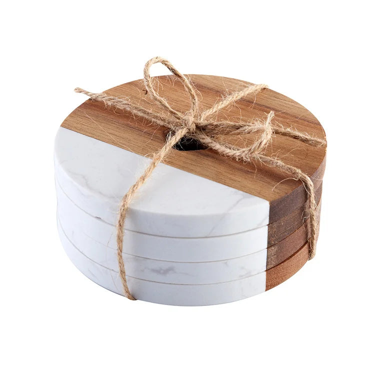 Hot Sale Custom Wedding Gifts Slate Coasters With Marble Wood Slicing Thermal Insulation Coasters Wood Mat Coasters