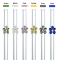 6 Pcs Cocktail Bar Accessories Butterfly Bow Reusable Bend Custom Cute Color Flower Daisy Glass Straws with 2 Cleaning Brushes