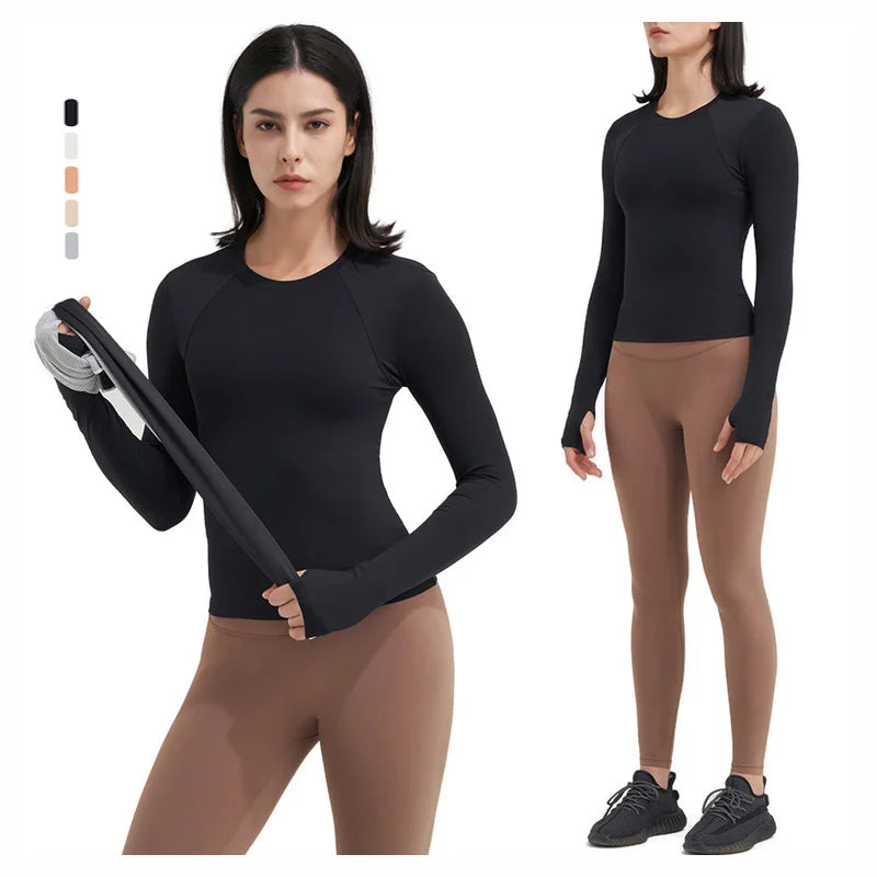 2023 Custom Activewear Compression Tops Under Scrub Round Neck Tight Fitted Long Sleeve Blank Fitness T Shirts for Women