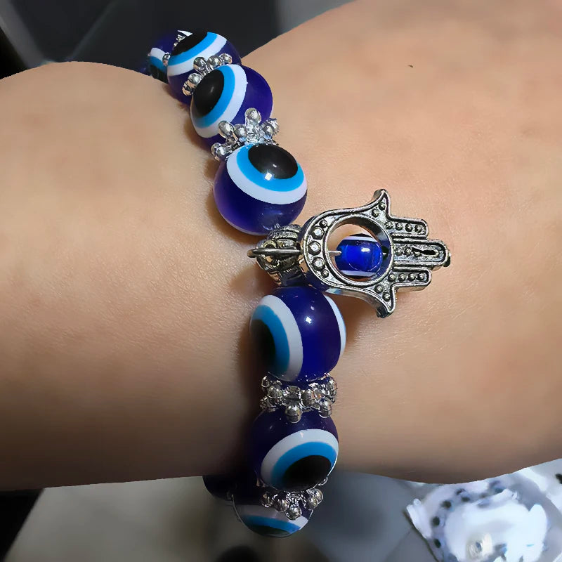 Hot Sales Elastic Handmade Blue Ball Evil Eyes Lucky Bead Charm Bracelet Fashionable Trendy Design for Men/Women's Gift
