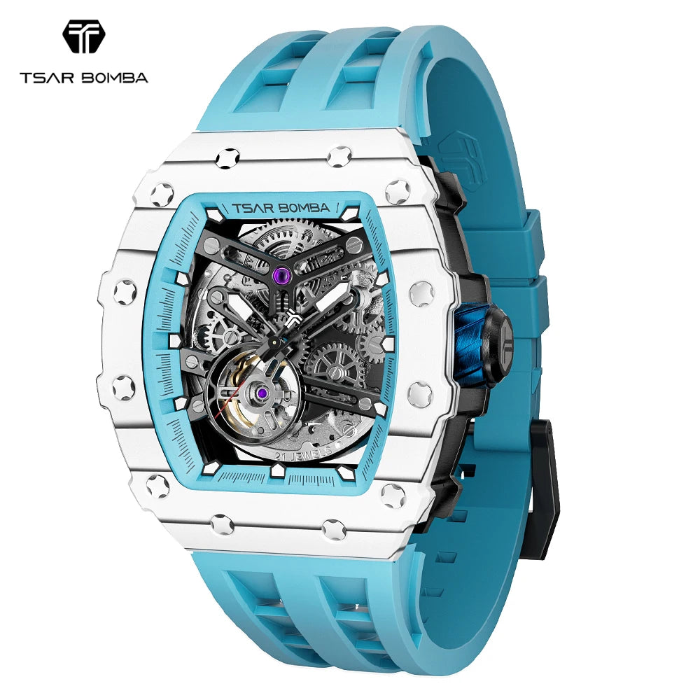 For Men's Automatic Mechanical Tonneau Watch Sapphire Crystal Water Resistant Luminous Diver Analog Fashion Casual Rubber