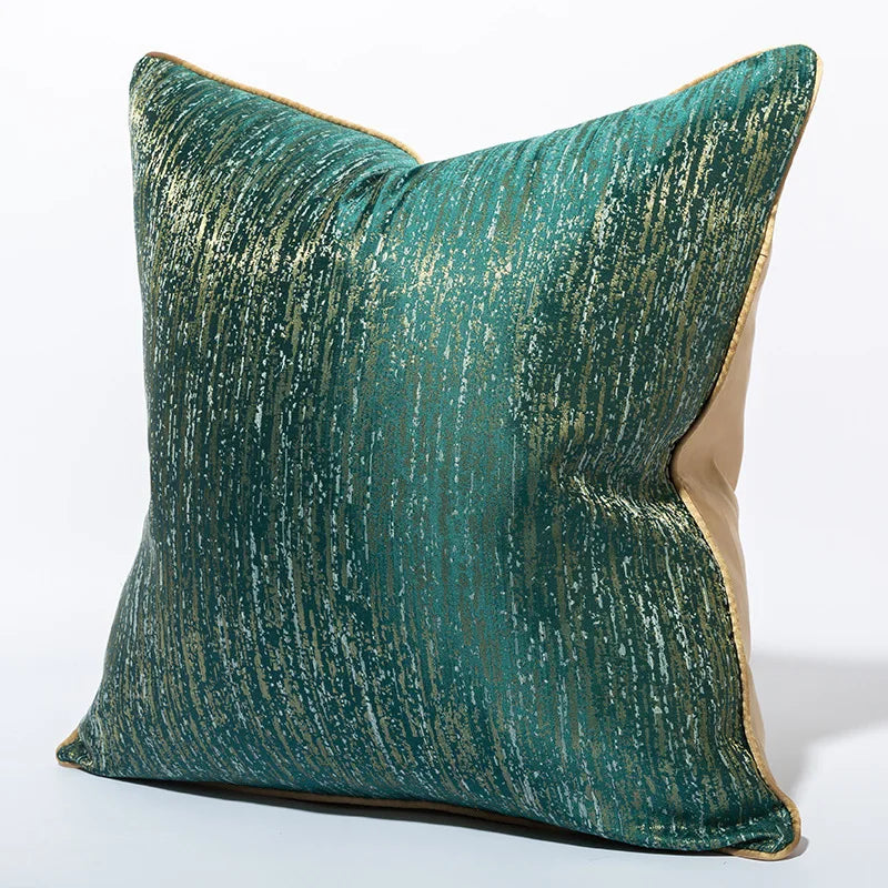 Factory Wholesale Gold Striped Turquoise Jacquard Cushion Cover Throw Pillow Case for Sofa Home Decor