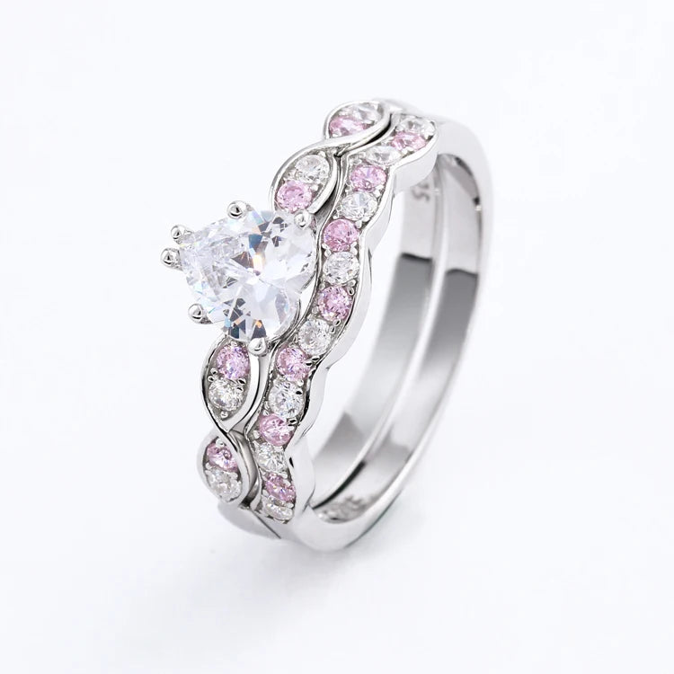 Wholesale Fashion Custom Silver Jewelry Eternity Wedding Engagement Couple Finger Ring Design Star Pattern Setting Inlay Women