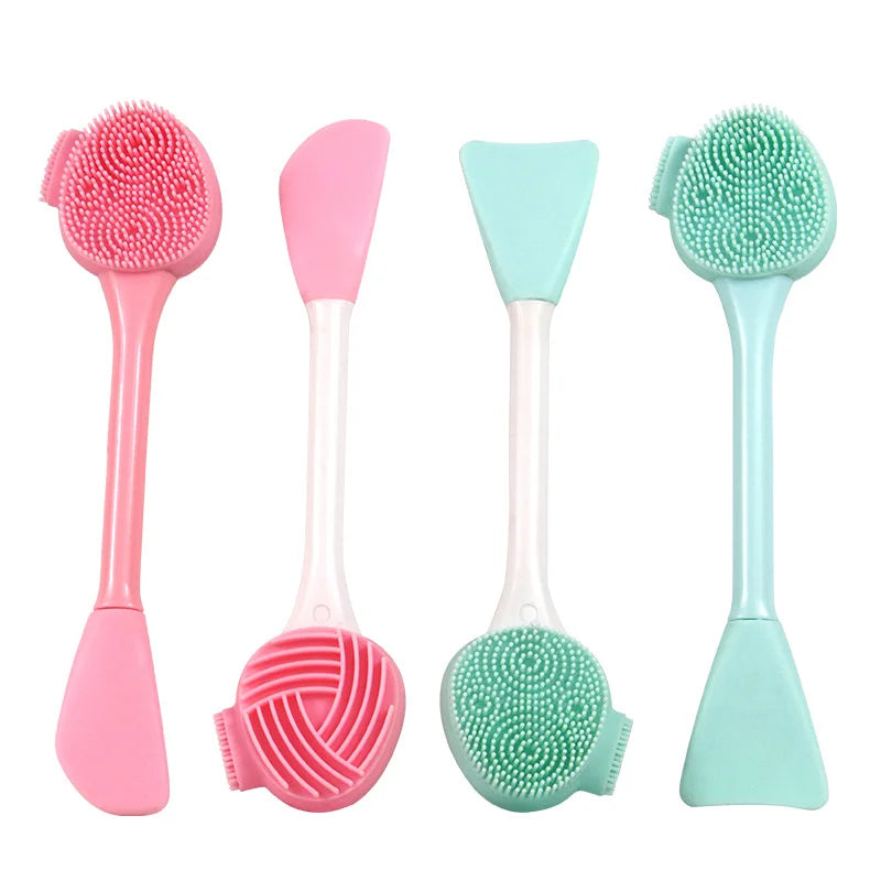 Hot Sale 2 in 1 Silicone Facial Brush with Mask Brush Custom logo Application Skin-friendly Facial Cleaning Brush