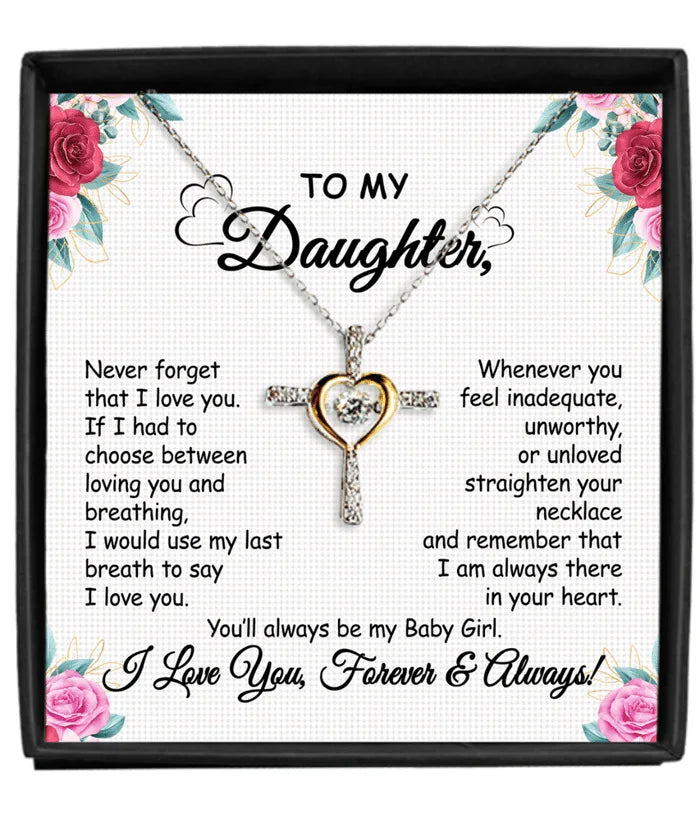 SC Wholesale Korean Silver Cross Necklace Gift Fashion Gold Heart Necklace Trendy Family to My Daughter Necklace for Daughter
