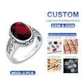 Women Genuine 925 Sterling Silver Gemstones Vintage Ruby Oval Women Rings Jewelry