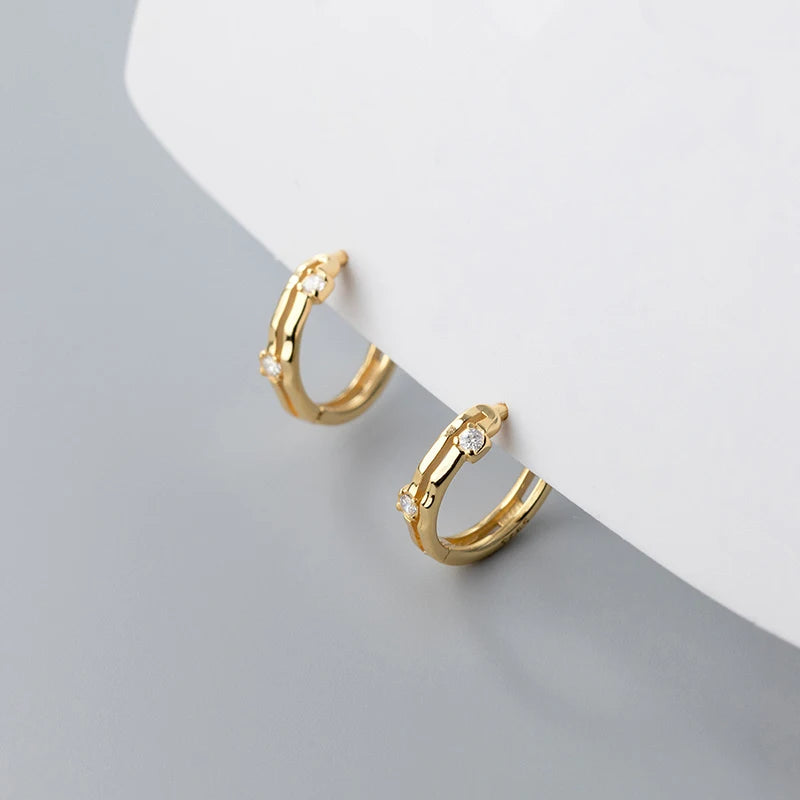 Elegant Stylish Delicate Geometric Chain Huggie Hoop Earrings Women Gold Plated 925 Sterling Silver Zircon Certified Trendy