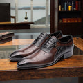 Men's Formal Oxford Lace-up Shoes Pointed Toe Genuine Leather Breathable Black Coffee Solid Height Increasing Weddings Business