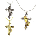 SC Wholesale Gothic Gold Silver Lucky Necklace Cool Cross Necklace Punk the Praying Hands Pendant Necklace for Men Women