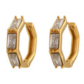 Luxury Stainless Steel 18K Gold Plated Hexagonal Jewelry Shiny AAA Cubic Zirconia Hoop Huggie Earrings for Women