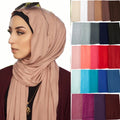 New Malaysia Indonesia Satin Natural Wrinkled Monochrome Long Scarf Supple Breathable Long Scarf Wholesale  Hijabs
