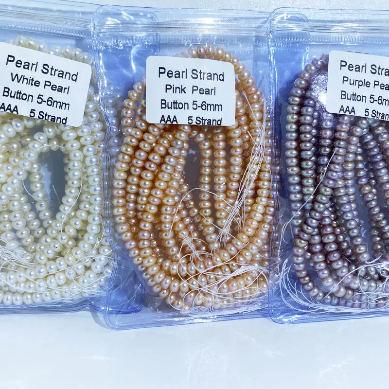 Wholesale White 3A-4A Grade 4-8mm Button Shape Natural White Freshwater Pearl Strand Wholesale