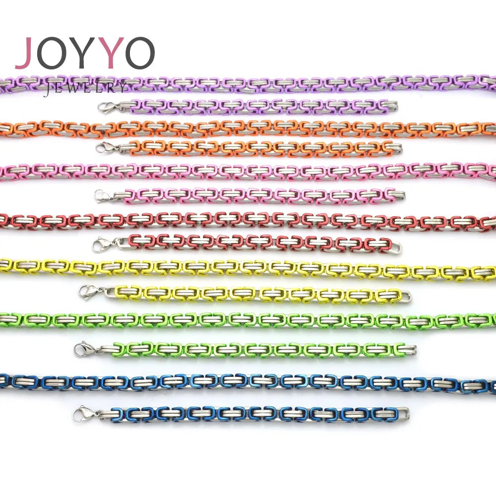 Jewelry Set Colorful Bracelet with Necklace Men's Fashion Byzantine Chain Necklace Jewelry