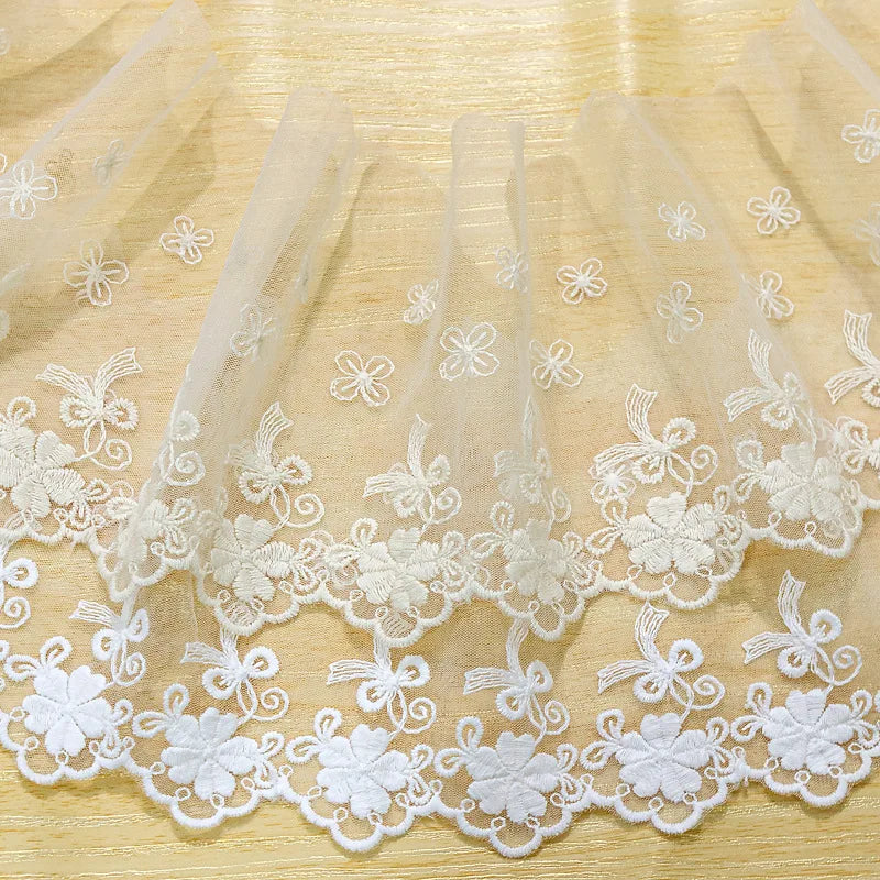 Hot Sale Innovation Design 10.5cm Wide White Bowknot Organza Wedding Lace Elegant Bridal Embroidered Lace Mesh Lace
