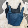 One Size  Retro Short Denim Camisole Vest Summer Versatile Zippered Backless Top for Women's Outerwear
