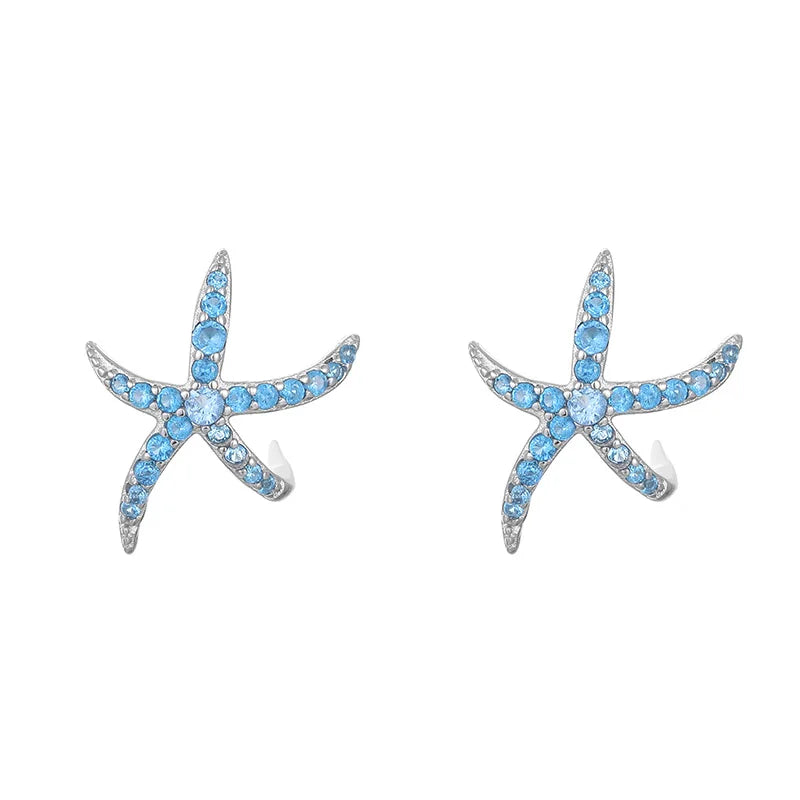 Hot-selling Marine Blue Zircon Starfish 925 Sterling Silver Stud Earring for Women