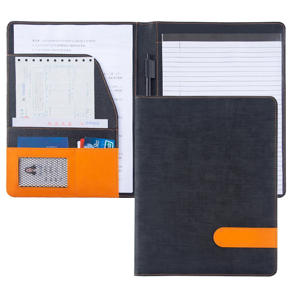 Custom Promotional Gifts PU Leather Cartera Personalised Printed Black Folder for Documents A4 Map Portfolio