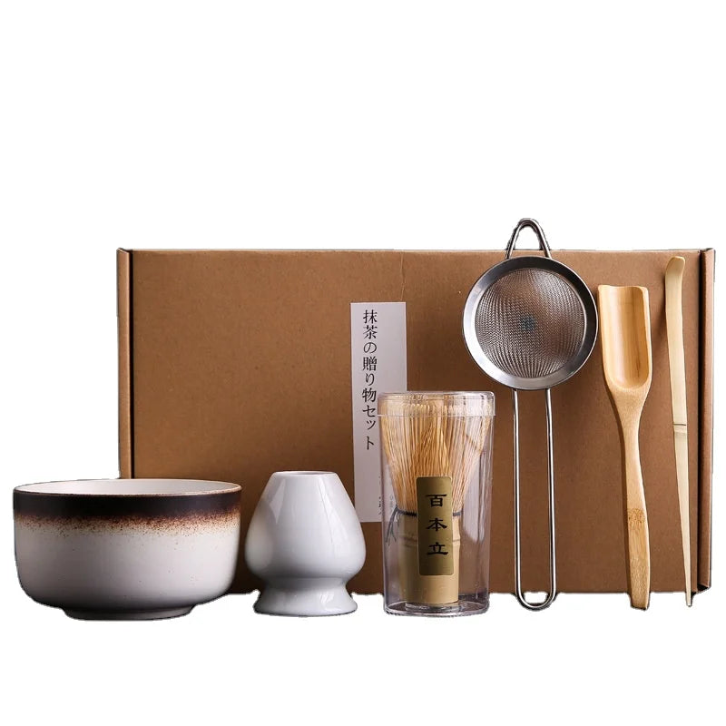 Bamboo 100 Prong Matcha Tea Set Eco-Friendly Minimalist Matcha Green Tea Whisk Chasen Kit with Bowl Spoon Chashaku