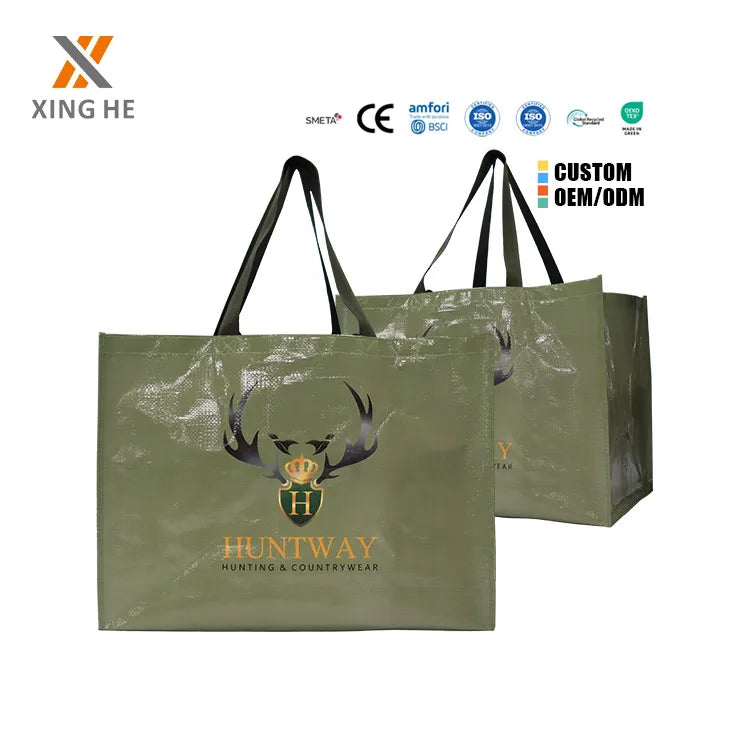 Custom Logo Printed Eco-Friendly Reusable PP Woven Shopping Bag Laminated Fabric for Gift and Promotion