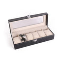 Black PU Leather Glass Top 6-Slot Wrist Watch Box Suede Interior Bracelets Storage Display Case for Jewelry