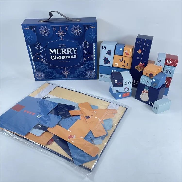 Reusable Luxury Custom Rigid Cardboard Calendar Gift Boxes 24 Day Christmas Countdown Advent Calendar Box for Cosmetics Makeup