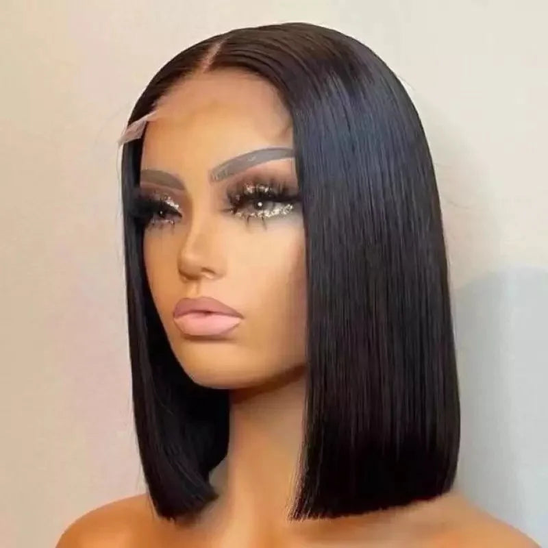 12 Inch Human Hair Bob Wigs 13x4 Lace Middle Part Curly Bob Wigs Brazilian Virgin Human Hair Pre Plucked Natural Wigs