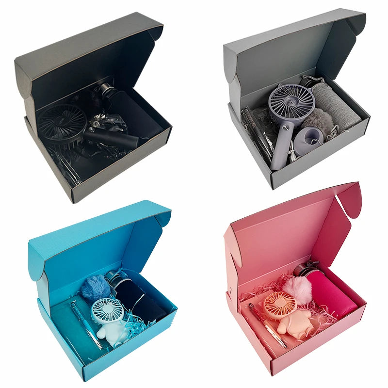 7pcs Gift Set 4colors Logo Customizable Woman New Valentines Gift Set with Glass Cup Notebook and Metal Pen Stationery Set