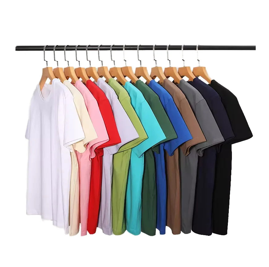 100% Cotton Woven Men's Large Size Daily Fashion Trend Short-Sleeved T-shirt Solid Color Print Customized Over-sized