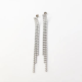 Stainless Steel Chandelier Tassel Dangle Linear Drop Earrings Party Jewelry Clear Austrian Crystal Diamond Tennis Chain Earrings