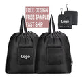 Custom Logo Heavy Duty Oxford Polyester Foldable Drawstring Bags Closure Travel Laundry Bags Handle for Camping Fitness Bag