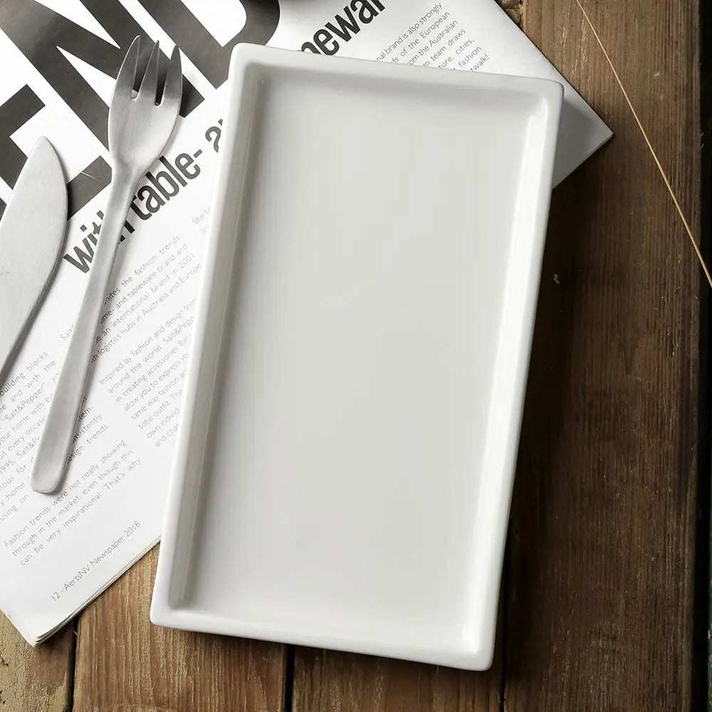 Wholesale 9 Inch Ceramic Rectangular Serving Dessert Dish and Platesmall Porcelain Matte White Rectangle Dinner Plates