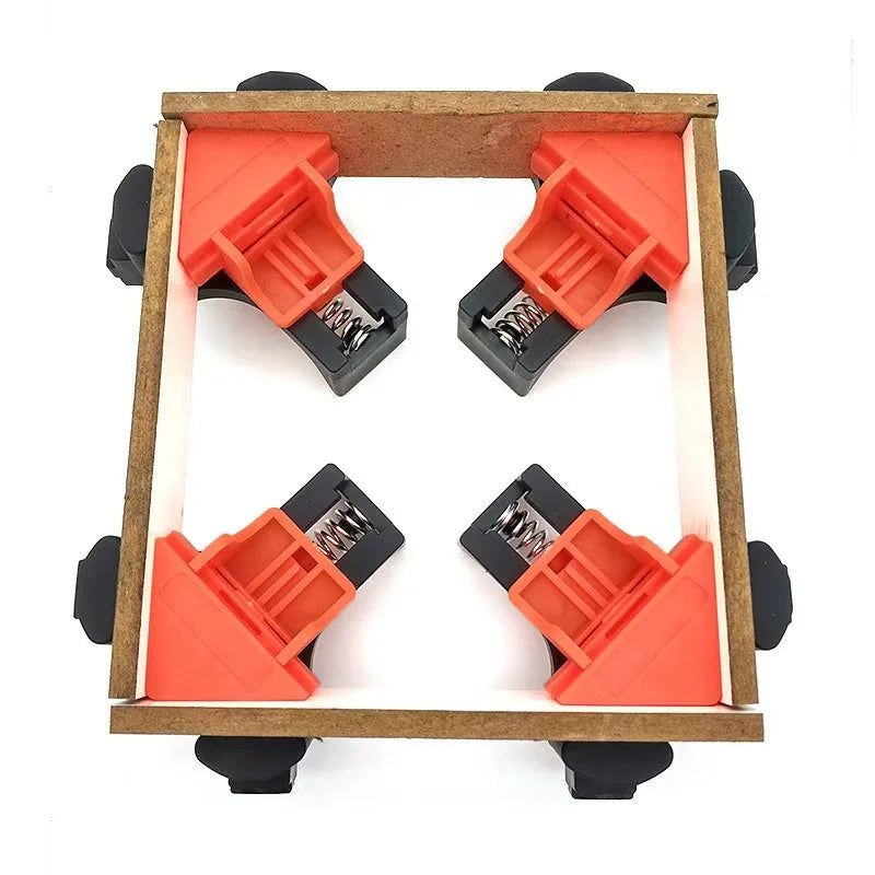 4pcs 90 Degree Corner Clamp Woodworking Tools Adjustable Single Handle Spring Right Angle Clip Clamp with  Color Box Package